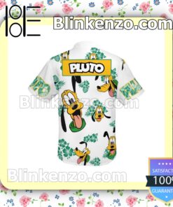Pluto Dog Hibicus Disney Cartoon Graphics White Green Summer Hawaiian Shirt b