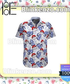Pokeball Pokemon Leaves Pattern White Summer Hawaiian Shirt