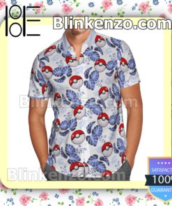 Pokeball Pokemon Leaves Pattern White Summer Hawaiian Shirt a