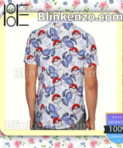 Pokeball Pokemon Leaves Pattern White Summer Hawaiian Shirt b
