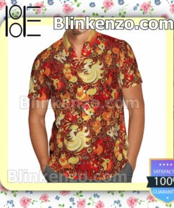 Pokemon Fire Type Paisley Pattern Summer Hawaiian Shirt, Mens Shorts