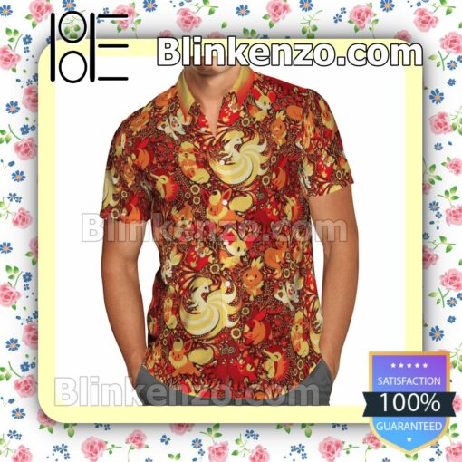 Pokemon Fire Type Paisley Pattern Summer Hawaiian Shirt, Mens Shorts