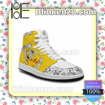 Pokemon Pikachu Solid Color Line Merch Custom Anime Air Jordan 1 Mid Shoes a