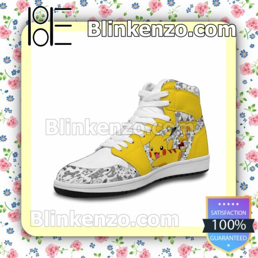 Pokemon Pikachu Solid Color Line Merch Custom Anime Air Jordan 1 Mid Shoes b