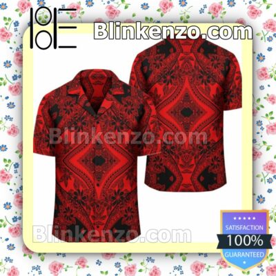 Polynesian Plumeria Mix Red Black Summer Shirt