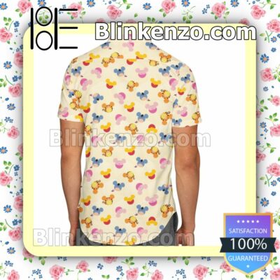 Pooh Bear & Friends In Mickey Mouse Pattern Disney Cartoon Graphics Yellow Summer Hawaiian Shirt, Mens Shorts a