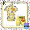 Pooh Eeyore Tigger Piglet Disney Cartoon Graphics Yellow Summer Hawaiian Shirt, Mens Shorts