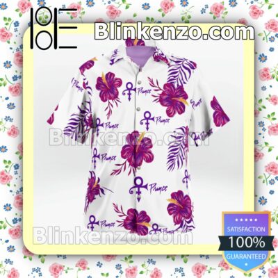 Prince Purple Hibiscus White Summer Shirts b