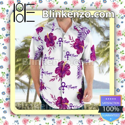 Prince Purple Hibiscus White Summer Shirts c