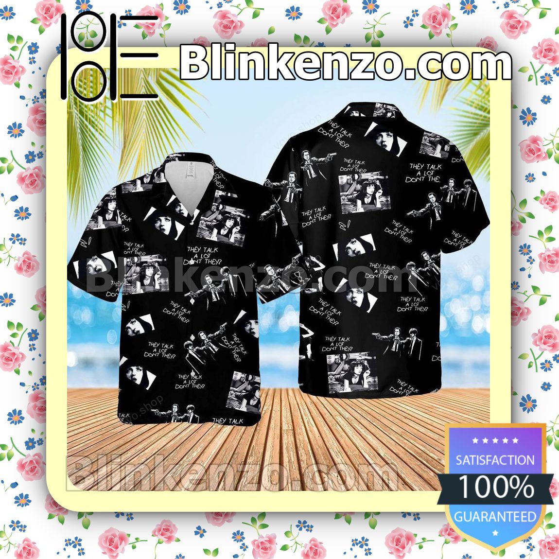 Pulp Fiction Mia Wallace Black Summer Hawaiian Shirt, Mens Shorts