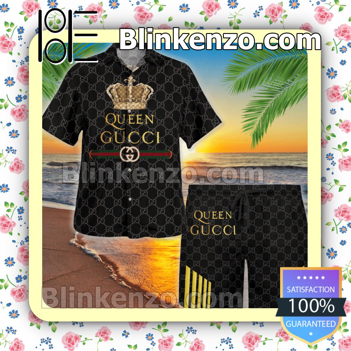 Queen Gucci Black Monogram Luxury Beach Shirts, Swim Trunks