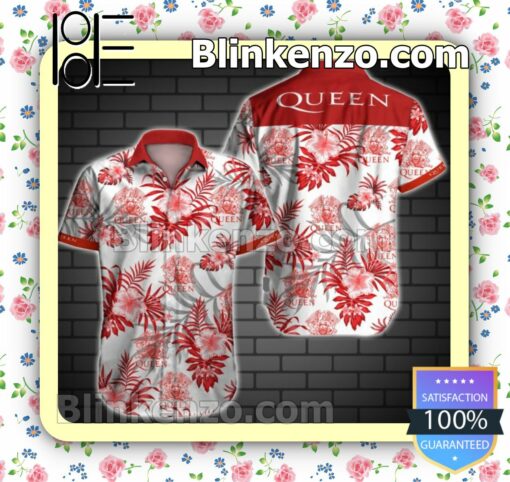 Queen Red Tropical Floral White Summer Shirt