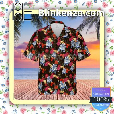 R2 D2 Star Wars Floral Pattern Summer Hawaiian Shirt, Mens Shorts