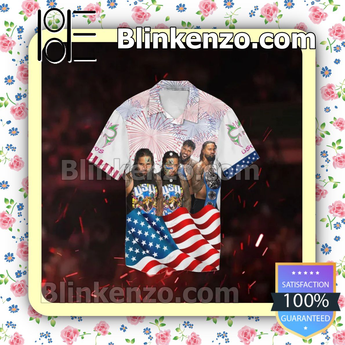 Rating The Usos Brother American Flag Firework Independence Day Men's Button-Down Shirts