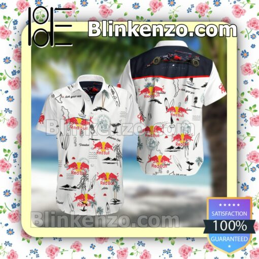 Red Bull F1 Racing White Summer Hawaiian Shirt, Mens Shorts