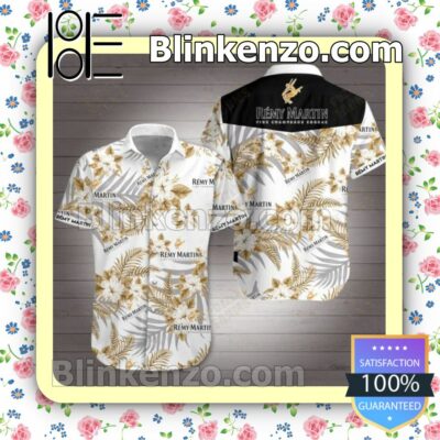 Remy Martin Fine Champagne Cognac Gold Tropical Floral White Summer Shirt