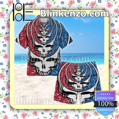 Repeated Grateful Dead Skull Unisex Summer Hawaiian Shirt b