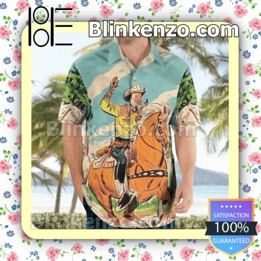 Retro Cowboy Riding Horse Summer Shirts c