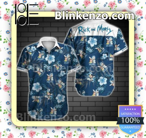 Rick And Morty Blue Tropical Floral Navy Summer Shirts