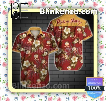Rick And Morty Brown Tropical Floral Red Summer Shirt