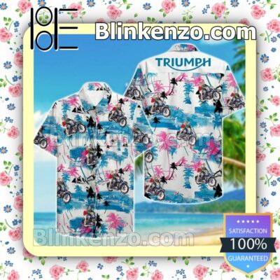 Riding Triumph Motorcycle Pink And Blue Tropical Summer Shirts