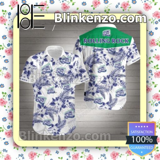 Rolling Rock Purple Tropical Floral White Summer Shirt