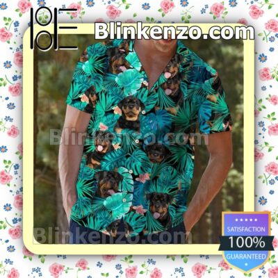 Rottweiler Behind Green Tropical Leaves Summer Shirt