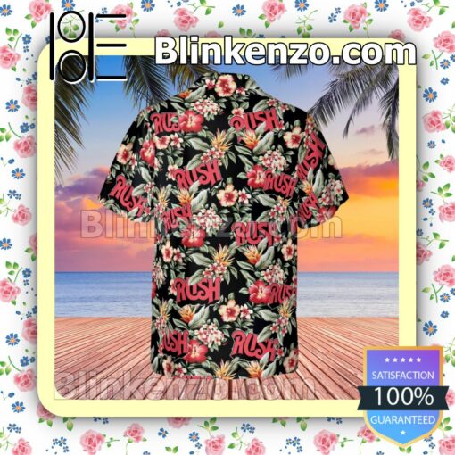Rush Rock Band Floral Pattern Summer Hawaiian Shirt, Mens Shorts a
