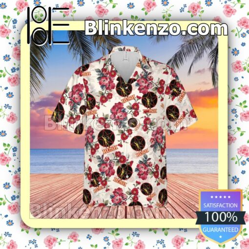 Rush Rock Band Floral Pattern White Summer Hawaiian Shirt, Mens Shorts