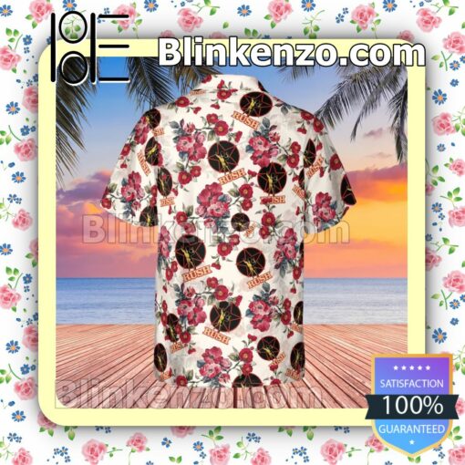 Rush Rock Band Floral Pattern White Summer Hawaiian Shirt, Mens Shorts a