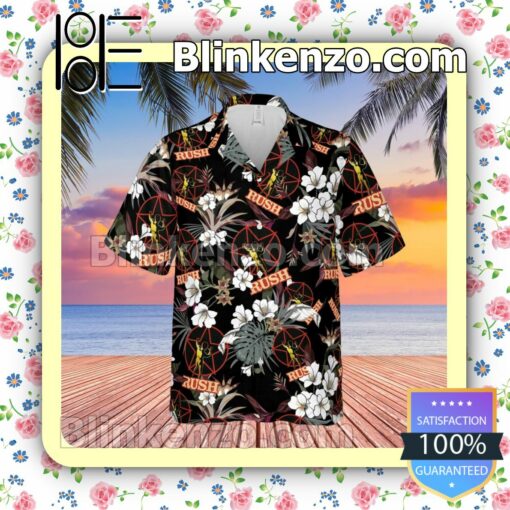 Rush Rock Band Tropical Forest Black Summer Hawaiian Shirt, Mens Shorts