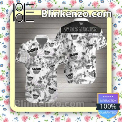 Sabian Avedis Zildjian Black Tropical Floral White Summer Shirt