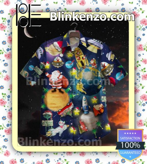 Santa Claus In Space Nasa I Believe Santa Button-down Shirts