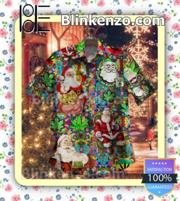 Santa With Weed Leaf Happy Holidays Multicolor Flowers Button-down Shirts