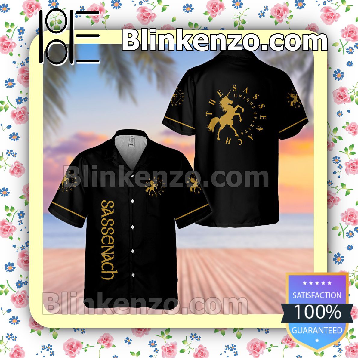 Sassenach Unique Spirits Black Summer Hawaiian Shirt, Mens Shorts