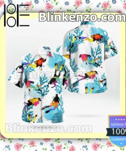 Scuba Diving Corals Colorful White Summer Hawaiian Shirt, Mens Shorts