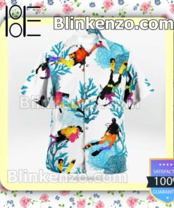 Scuba Diving Corals Colorful White Summer Hawaiian Shirt, Mens Shorts a