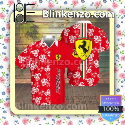 Scuderia Ferrari F1 Racing Flowery Red Summer Hawaiian Shirt a
