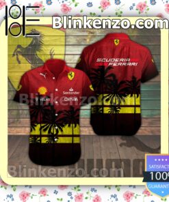 Scuderia Ferrari Palm Tree Sunset Black Red Summer Hawaiian Shirt a
