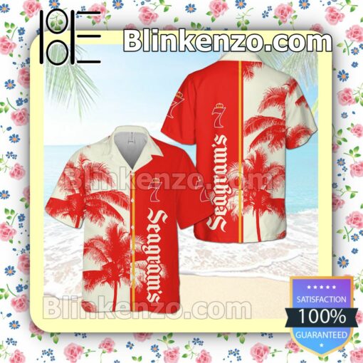 Seagram's Escapes Palm Tree Red Beige Summer Hawaiian Shirt, Mens Shorts