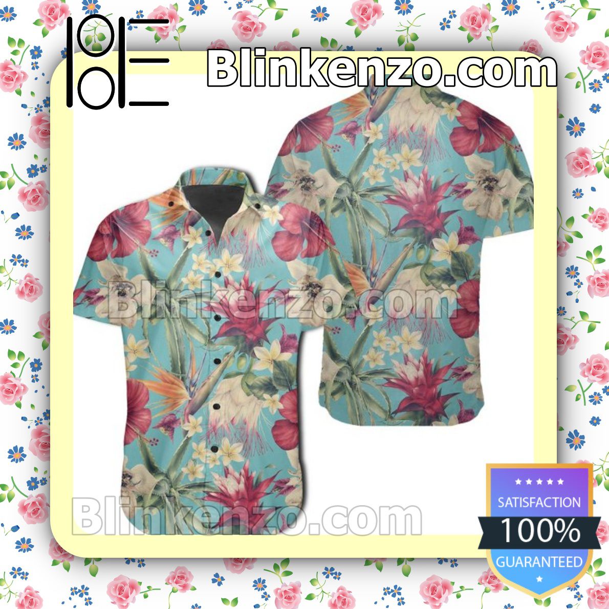 Seamless Floral Pattern With Tropical Hibiscus Summer Shirts