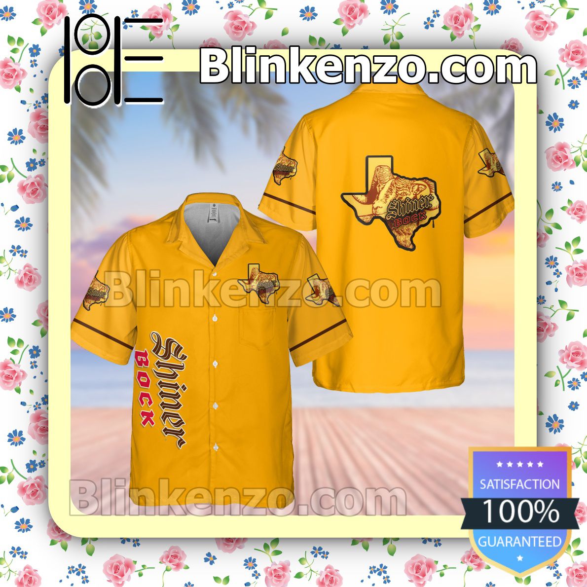Shiner Bock Beer Yellow Summer Hawaiian Shirt, Mens Shorts