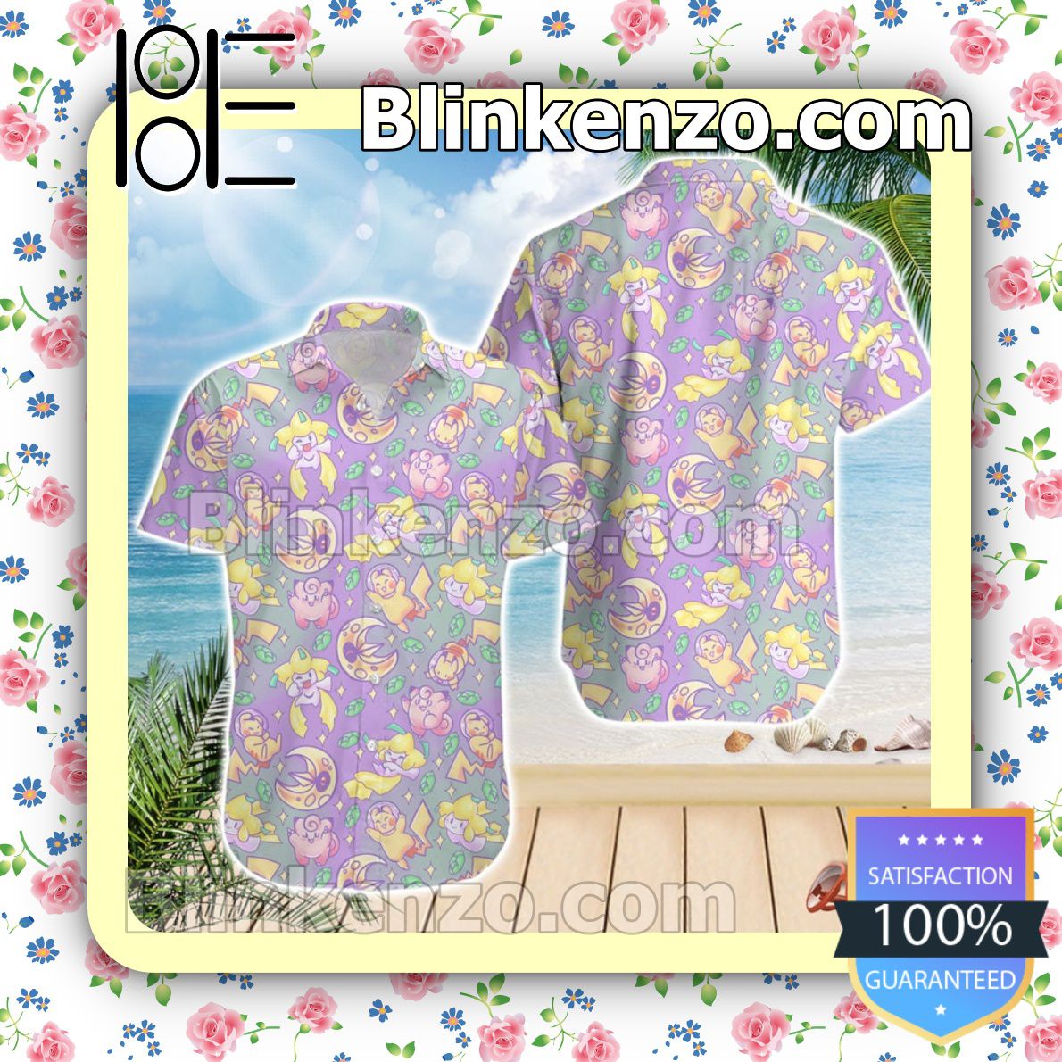 Shiny Pokemon Leaves Pastel Summer Hawaiian Shirt, Mens Shorts