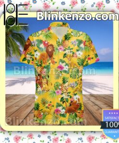 Simba Costume Disney The Lion King Yellow Green Summer Hawaiian Shirt, Mens Shorts a