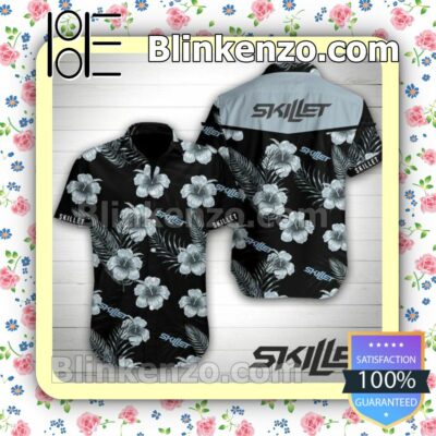 Skillet Grey Hibiscus Black Summer Shirt