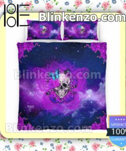 Skull Butterfly Purple Galaxy Halloween Queen King Quilt Blanket Set