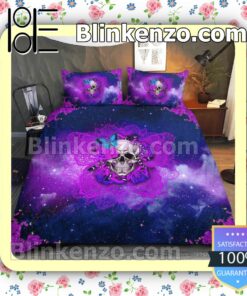 Skull Butterfly Purple Galaxy Halloween Queen King Quilt Blanket Set a