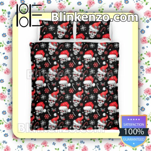Skull Christmas Black Queen King Quilt Blanket Set
