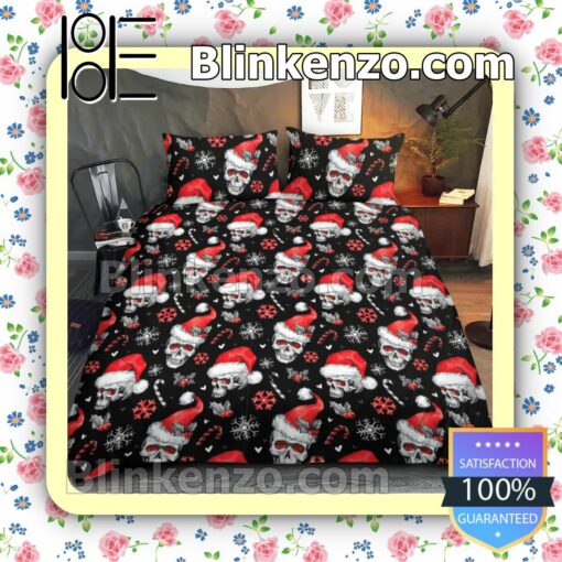 Skull Christmas Black Queen King Quilt Blanket Set a