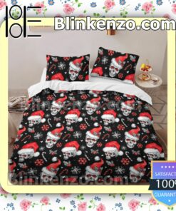Skull Christmas Black Queen King Quilt Blanket Set b